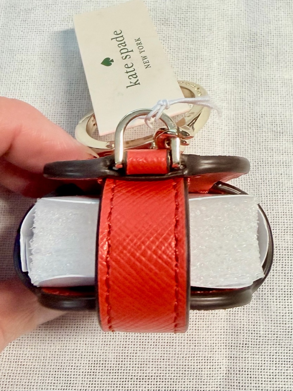 kate spade Red Saffiano Leather Key & Card Holder Keychain - Picture 3 of 4